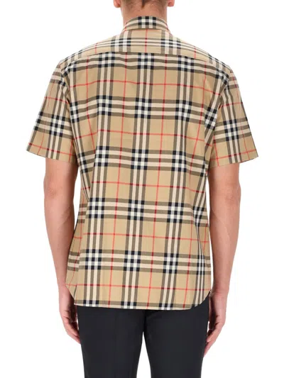 Burberry Cotton Shirt With Checked Pattern And Pockets In Multi