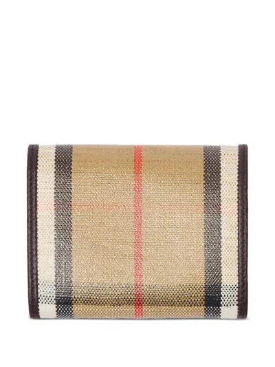 Burberry Compact Wallet With Leather Inserts In Check Pattern In Multi