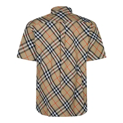 Burberry Beige Shirt With Classic Collar And All-over Check Motif In Cotton Man In Brown