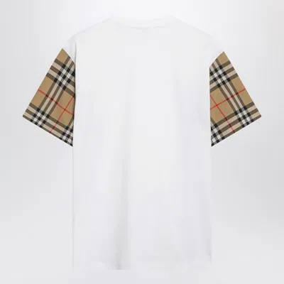 Burberry Women White T-shirt With Vintage Check Motif On The Sleeves In Cotton Woman