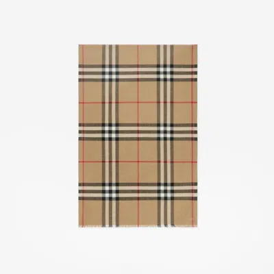 Burberry Wool And Silk Scarf With Check Motif In Brown