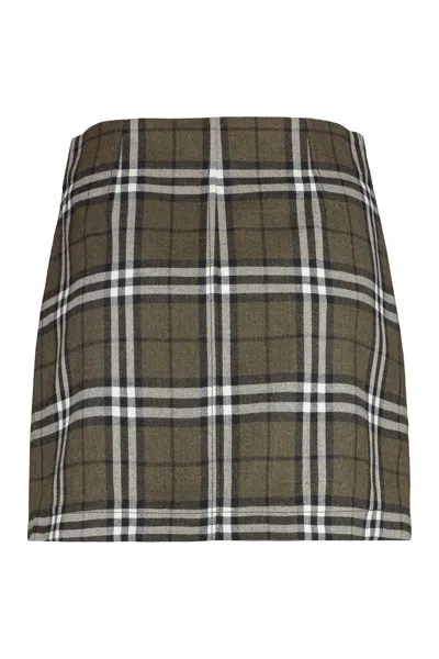 Burberry Button-embellished Checked Wool-twill Mini Skirt