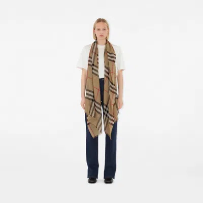 Burberry Wool And Silk Scarf With Check Motif In Brown