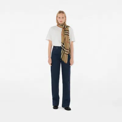 Burberry Wool And Silk Scarf With Check Motif In Brown