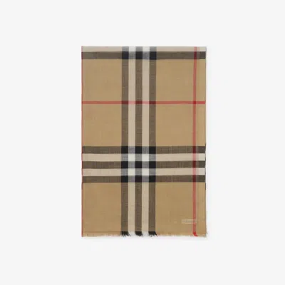 Burberry Wool And Silk Scarf With Check Motif In Brown