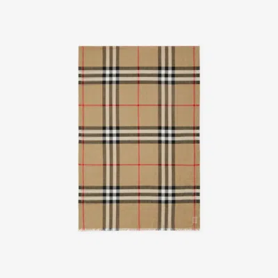 Burberry Wool And Silk Scarf With Check Motif In Brown