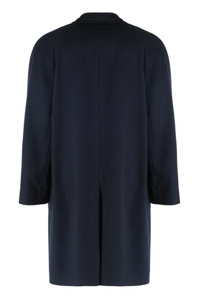 Canali Single-breasted Wool Coat In Blue
