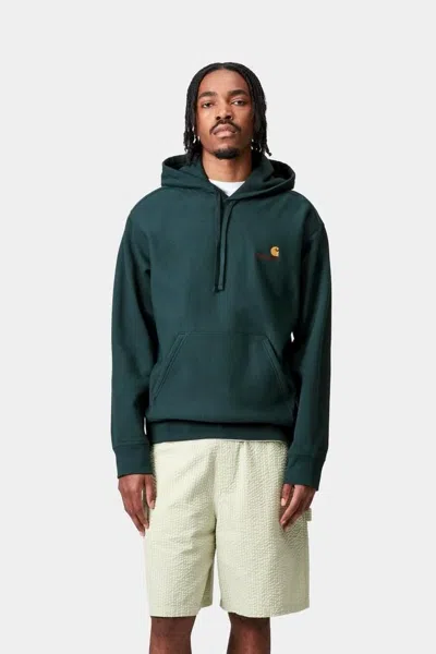 Carhartt Wip Hooded American Script Sweat In Green