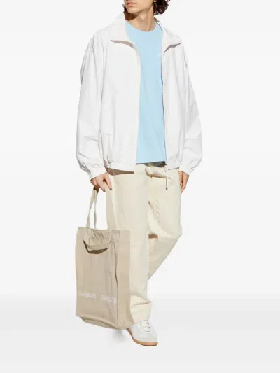 Casablanca Light Blue Logo Embroidered Cotton T-shirt In Blue