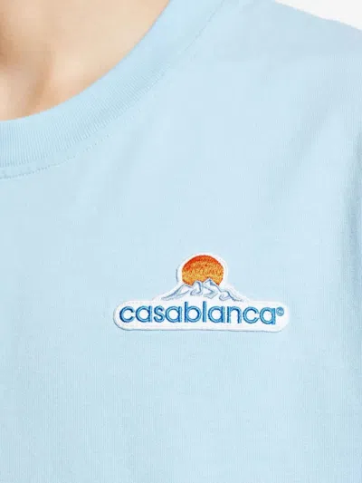 Casablanca Light Blue Logo Embroidered Cotton T-shirt In Blue