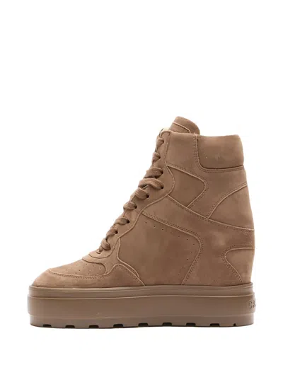 Casadei High Top Suede Lace Up Sneakers In Neutral
