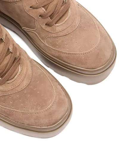 Casadei High Top Suede Lace Up Sneakers In Neutral