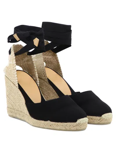 Castaã±er Carina 80mm Ankle-tie Wedge Sandals In Black