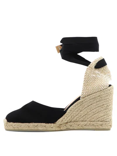 Castaã±er Carina 80mm Ankle-tie Wedge Sandals In Black