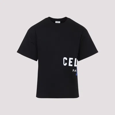 Celine Logo-print Cotton-jersey T-shirt In Black