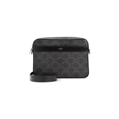 Celine Black Triomphe Textile Small Messenger Shoulder Bag In Gray
