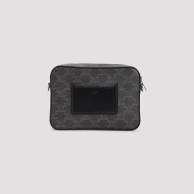 Celine Black Triomphe Textile Small Messenger Shoulder Bag In Gray