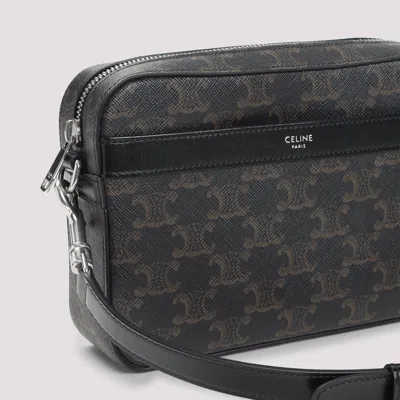Celine Black Triomphe Textile Small Messenger Shoulder Bag In Gray