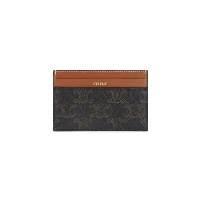 Celine Brown Medium Canvas Credit Card Case In Multi