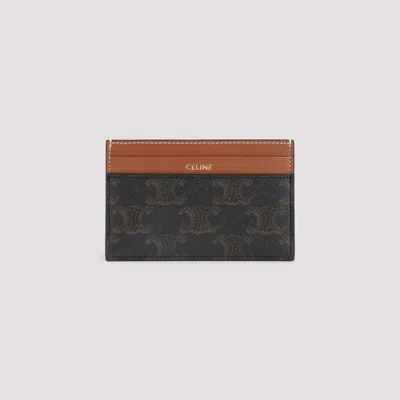 Celine Brown Medium Canvas Credit Card Case In Multi