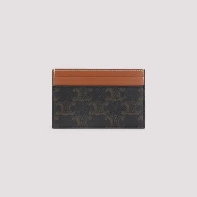 Celine Brown Medium Canvas Credit Card Case In Multi