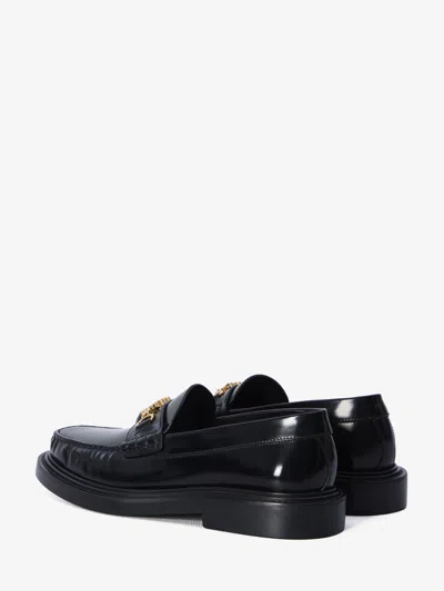 Celine Triomphe Polished Bullskin Chain Loafers In Black