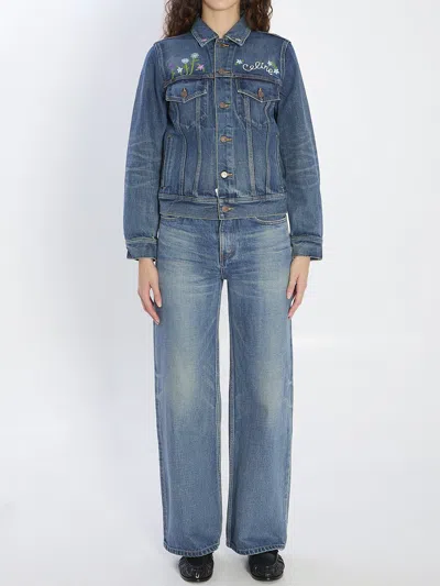 Celine Vintage Inspired Denim Jacket Pockets In Blue