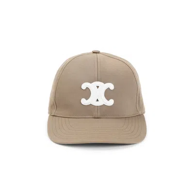 Celine Women Triomphe Cotton Baseball Cap In Brown
