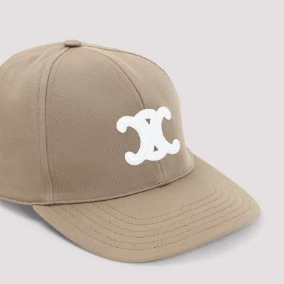 Celine Women Triomphe Cotton Baseball Cap In Brown