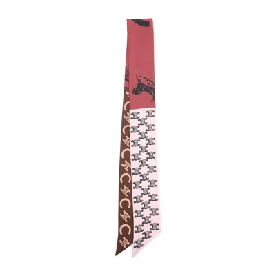 Celine Silk Lavalliere Scarf Graphic Print Slim In Red