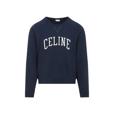 Celine Regular Sweatshirt In Brushed Cotton Fabric In Blue