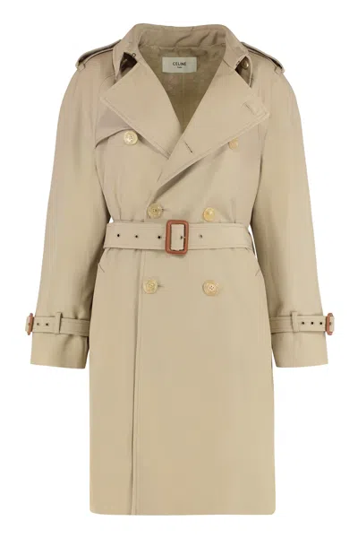 Celine Trench Coat In Mixed Cotton In Neutral