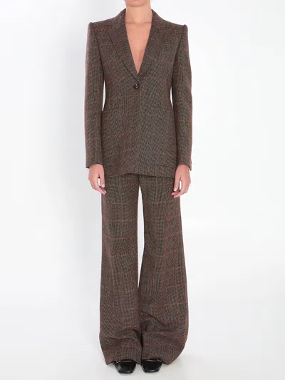 Chloé Single-breasted Checked Brown Wool Jacket In Brown