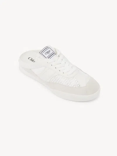 Chloé Kick Mesh And Leather Low-top Mule Sneakers In White