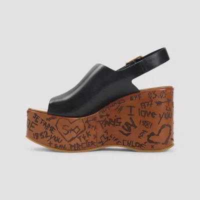Chloé Maxime Leather Slingback Platform Sandals In Black