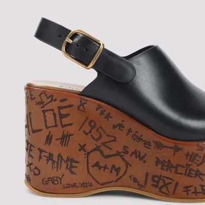 Chloé Maxime Leather Slingback Platform Sandals In Black
