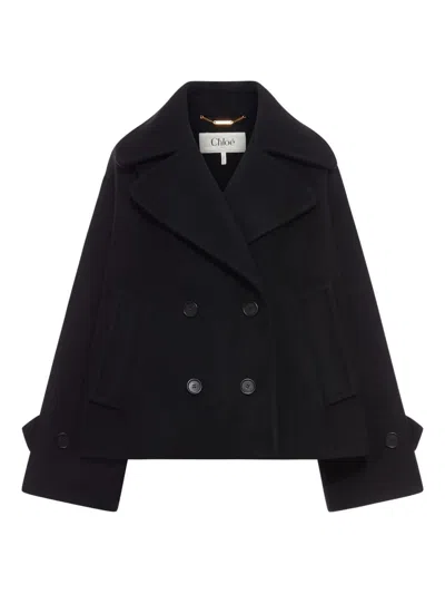 Chloé Overszied Double-breasted Wool-blend Jacket In Black