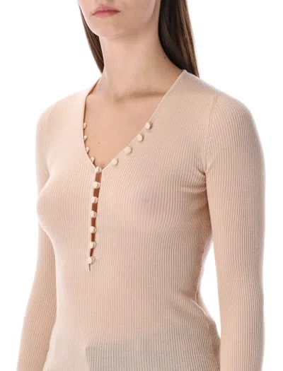 Chloé Wool V-neck Henley Top In Neutral
