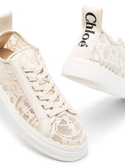Chloé Lace Lauren Low-top Sneakers With Pull Tab In White