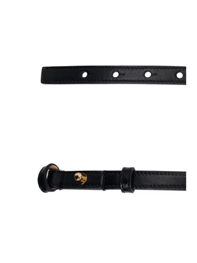 Chloé Small Iconic Logo Leather And Brass Belt In Black