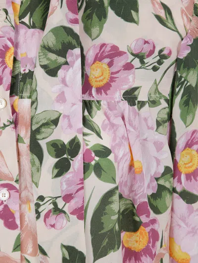 Chloé Floral Silk Neck-tie Button-down Blouse In Multi