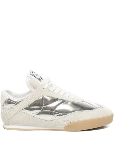 Chloé Metallic-panelled Kick Sneakers In White
