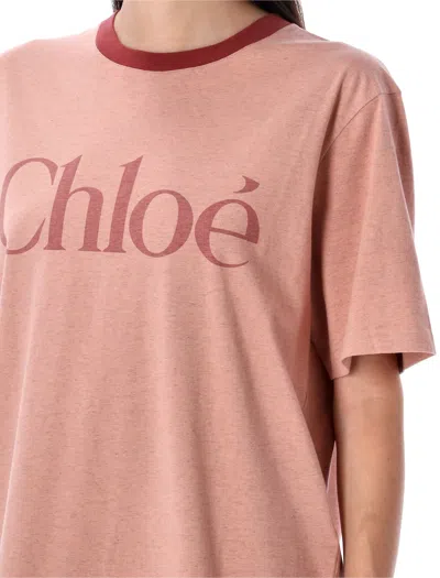 Chloé Melange Dark Pink Cotton T-shirt In Pink