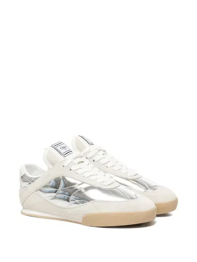 Chloé Metallic-panelled Kick Sneakers In White