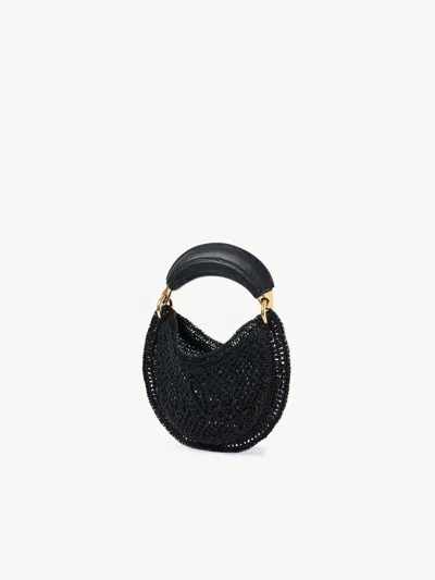 Chloé Mini Summer Banana Hobo Bag In Black Crochet With Leather Details Women