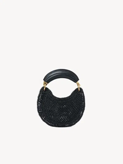 Chloé Mini Summer Banana Hobo Bag In Black Crochet With Leather Details Women