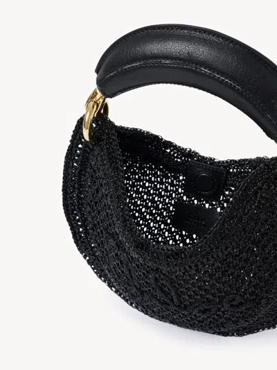 Chloé Mini Summer Banana Hobo Bag In Black Crochet With Leather Details Women