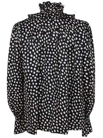 Chloé Women Black Blouse With High Neck And All-over Polka Dot Motif In Silk Woman In Multi