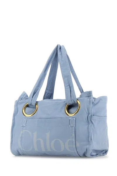 Chloé Powder Blue Canvas Shopping Bag In Blue