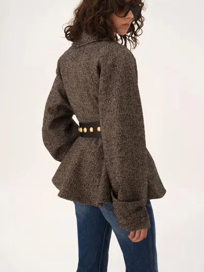 Chloé Double-breasted Herringbone Oversized Peplum Coat